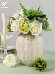 Artificial Flowers Green Rose, Mixed Silk Fake Flowers Combo Cream Cream Green