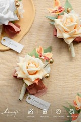 Set of 6 Terracotta & White Artificial Flower Boutonnieres for Men, Wedding &…