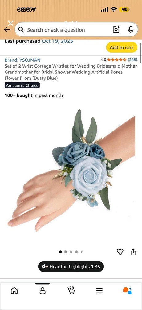 Two Dusty Blue Wedding Prom Party Corsages Artificial Flowers