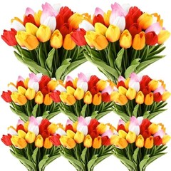 pcs Artificial Tulip Flowers Fake 1 Head 75 White, Red, Sunset Red, Pink, Gold