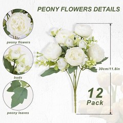 MARTINE MALL 12 Packs Peonies Artificial Flowers, White Artificial Peonies, S…