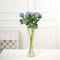 DUSTY BLUE 24 Artificial 31″ Long Stem Silk ROSE FLOWERS Party Event Decorations