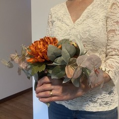 Bridal Wedding Bouquet Hand made Budget Handmade Faux Flowers Orange Red Yellow