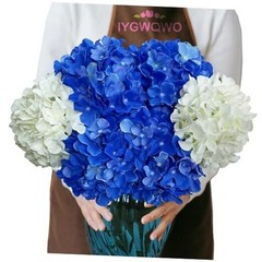 6 Pcs 20″ Silk Hydrangeas Flower, Hydrangea Artificial Flowers, White/Dark Blue