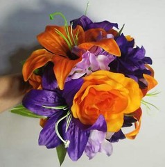 Orange Purple Lavender Rose Tiger Lily Bridal Wedding Bouquet Accessories