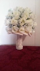PEARLS AND MORE PEARLS ROSE WEDDING BOUQUET- IVORY/SILVER -2 PEARL BROOCHES