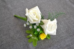 Wedding CORSAGE buttonhole, triple rose for groomsman, wedding guest, prom (C1)
