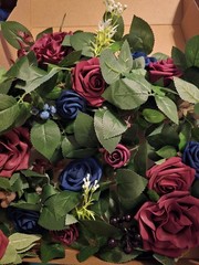 Ling’s Moment 5FT Burgundy & Navy Blue Artificial Flower Garland w/ Rose Leaves