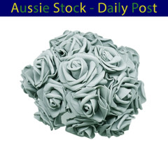 Grey 7cm Foam Flowers Rose Stems Artificial Wedding Bride Bouquet 20pcs