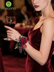 Elegant Burgundy Corsage and Boutonniere Set for Weddings & Proms – Silk Flowers