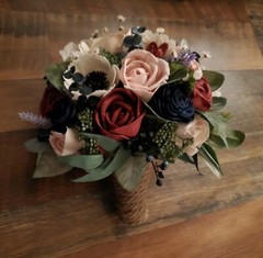 12PC Navy Blue Burgundy Blush Bridal Bouquet & Matching Sola Wood Wedding Flower