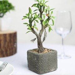 9″ tall Green Brown Concrete Pot with Faux Mini Willow Tree Wedding Decorations