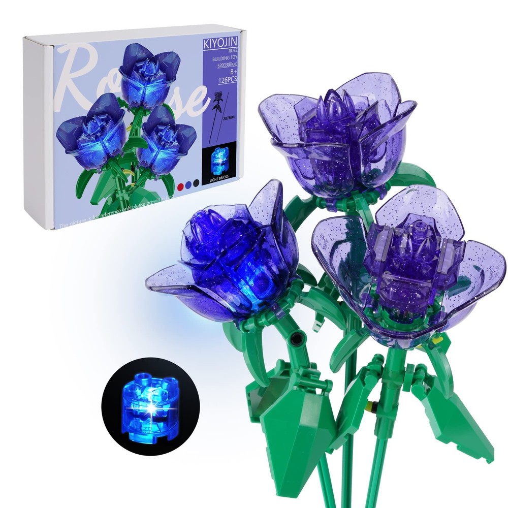 Rose Flower Bouquet Building Set with Lights – DIY Artificial Plant Gift for Wom