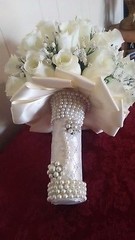 PEARLS AND MORE PEARLS ROSE WEDDING BOUQUET- IVORY/SILVER -2 PEARL BROOCHES