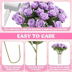 36 Pcs Silk Rose Bouquet Bridal Artificial Flowers,Fake Rose Long Stem Purple