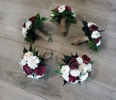 Burgundy Bridesmaid Bouquets Sola Wood Bridal Red Wine White Cream Wedding