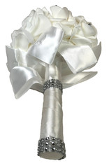 Bridal Wedding Bouquet White Rhinestone Artificial Rose Toss Brooch Bouquet