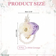 Rose Wrist Corsage, 6Pcs Wrist Corsage Bracelets Flower Wristlet, Lavender
