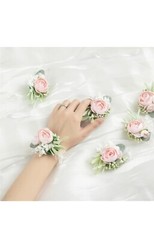 Meldel Pink Rose Wrist Corsages for Wedding, Set of 4, Wrist Flower Corsages .