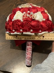 Wedding Bouquet Red/White Roses Bling Decor Marriage Bride Maid Matron (A)