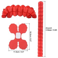 9.8ft Four-Leaf Garland, 12 Pack Tissue Paper Hanging Flower, Red