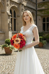 Terracotta Silk Bridal Bouquet, Burnt Orange Burgundy Bohon Wedding Flowers
