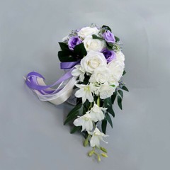 Artificial Rose Wedding Bride Multicolor Waterfall Flower Bouquet Romantic Decor