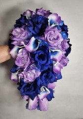 Light Purple Royal Blue Rose Calla Lily Bridal Wedding Bouquet Accessories