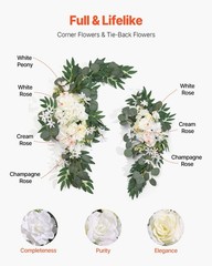 2pcs Premium Silk Flower Clusters & 1pc 21ft Sheer Wedding Arch Drape