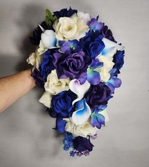 Purple Royal Blue Ivory Rose Calla Lily Orchid Bridal Wedding Bouquet Accessorie