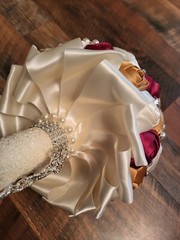 Bridal Flower Wedding Bouquet Rhinestone Pearls Silk Satin Burgundy Gold Cream