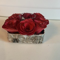 Wood Birch Roses Candle Ring with tea light Wedding Center pieces Decorations