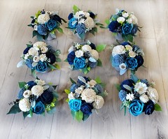 Blue Bridal Cascade Bouquet Sola Wood Wedding Flowers Cascading Bridesmaid Decor