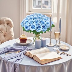 36 Pcs Artificial Roses with Long Stems, Blue Fake Silk Rose Sky Blue