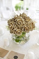 Roses Artificial Flowers,60pcs Mini Glitter Flowers 1.57in Fake Roses with Gold