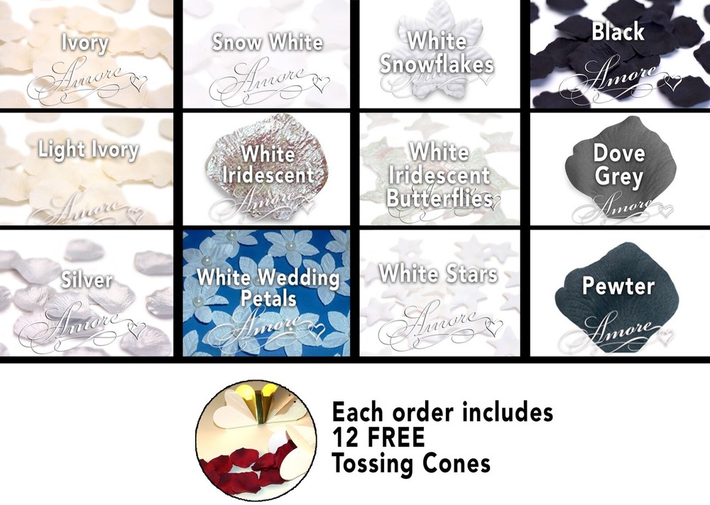 Silk Rose Petals 1000 Whites, Black, Grays