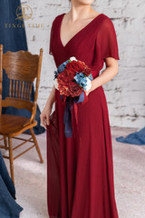 Set of 4 Red & Navy Blue Bridesmaid Bouquets – Silk Flower Wedding Decor