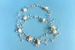 Rose Garland Beaded Roses Beads Garland Wire Chain 115cm Off White