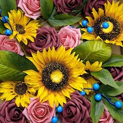 Yellow Burgundy Silk Sunflowers Foam Roses Artificial Flowers Box Party Supplies