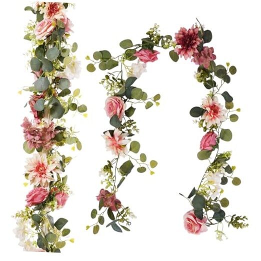 Pcs Flower Garland Decorations, 1.7Ft Flowers Rose Garland, Artificial 2 Pink