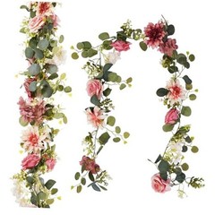 Pcs Flower Garland Decorations, 1.7Ft Flowers Rose Garland, Artificial 2 Pink