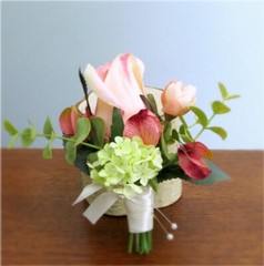 Silk Flower Cascade BRIDAL BOUQUET Pink Mauve Roses Dahlia Wisteria Eucalyptus