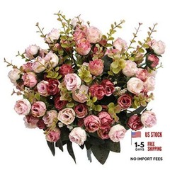 21 Heads Silk Rose Bouquet Artificial Flowers Mini Rose for DIY Wedding Pink