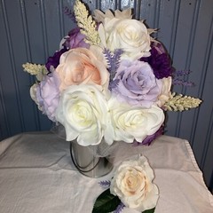 2pc Purple Lilac Champagne And Peach Destination Bouquet And Boutonniere