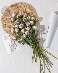 24pcs Artificial Flowers Fake Silk Rose with Long Stem for DIY Cream Pink