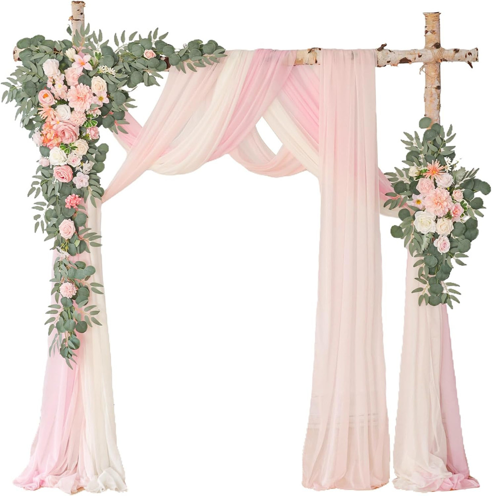 Deluxe Pink Wedding Arch Flowers & Drapes Kit – 5 Piece Floral Set