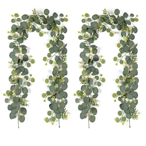 Artificial Eucalyptus Small Flowers Decoration 2pcs Round Leaf With Flower