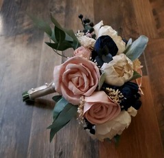 Pink Navy Blue Bridal Bouquet Blush Dusty Rose Blush Artificial Wedding Flowers