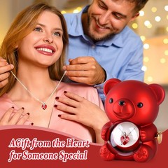 Cute Teddy Bear with Preserved Rose,Eternal Flowers Rotating Rose Box with Neckl