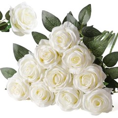 Artificial Silk Rose Flower Bouquet Lifelike White Fake Rose for Off White